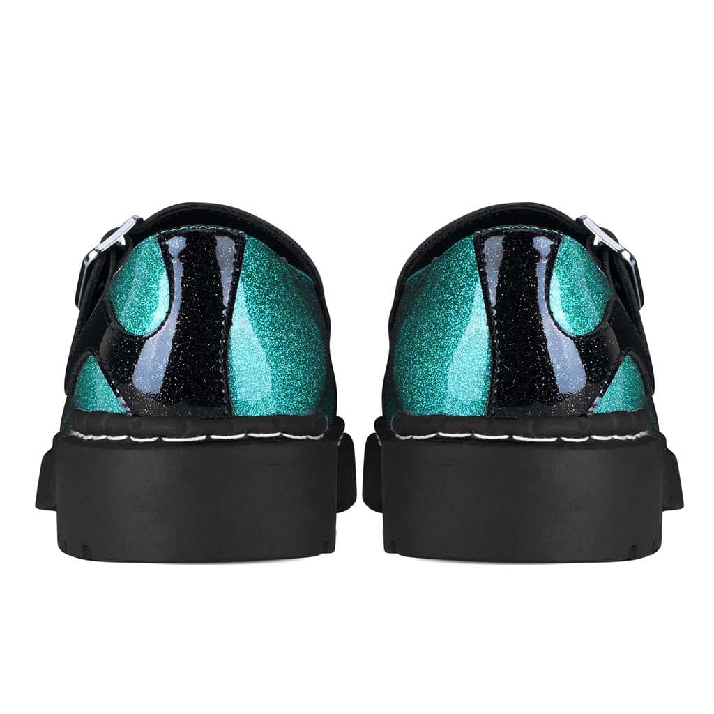 TUK Shoes Mary Jane Kitty Black & Teal Glitter