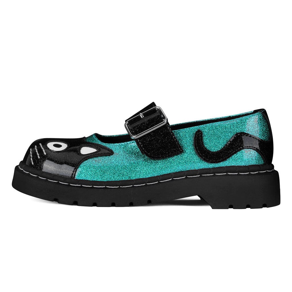 TUK Shoes Mary Jane Kitty Black & Teal Glitter