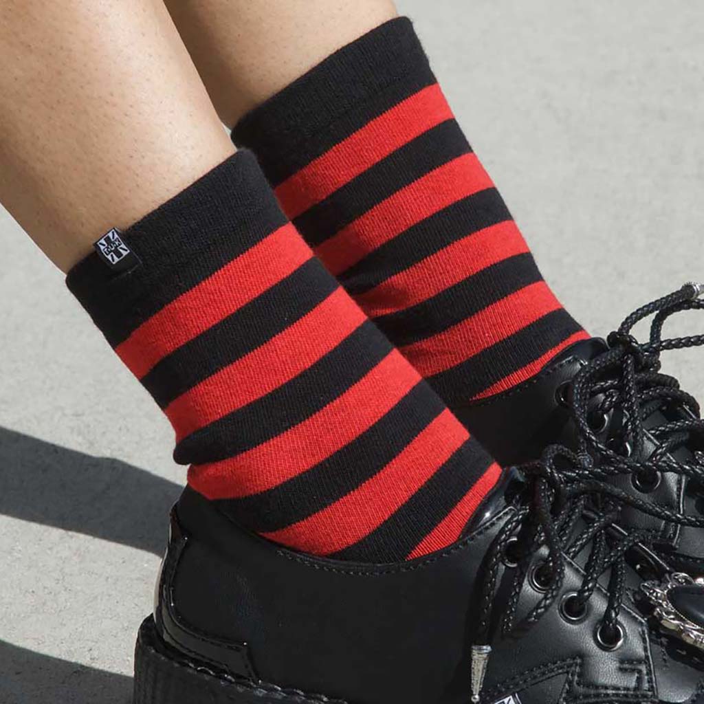 TUK Shoes Ankle Sock Red & Black Stripe Womens