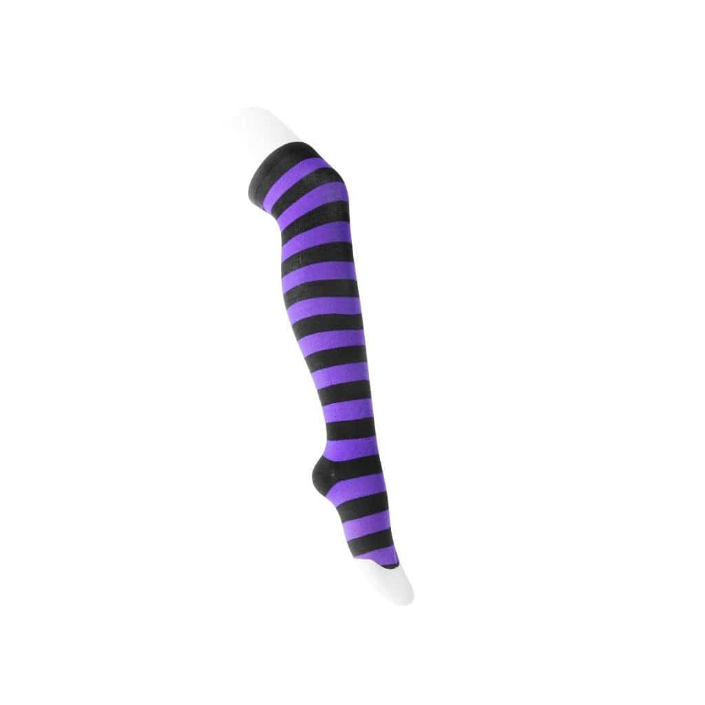 TUK Shoes Black & Purple Striped Thigh High Sock