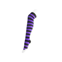 Black & Purple Striped Thigh High Sock