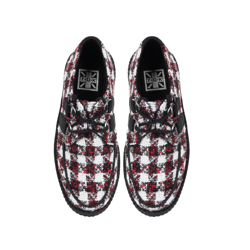 TUK Shoes White Black and Red Checkered Tweed Viva High Creepers
