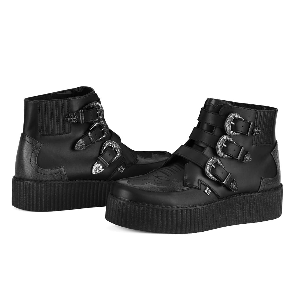 TUK Shoes Viva High Creeper 3-Buckle Western Boot Black/Silver