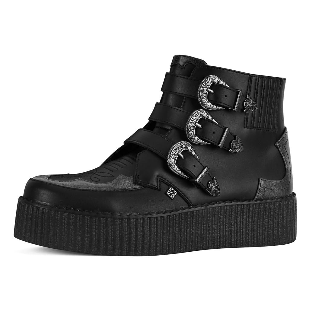 TUK Shoes Viva High Creeper 3-Buckle Western Boot Black/Silver