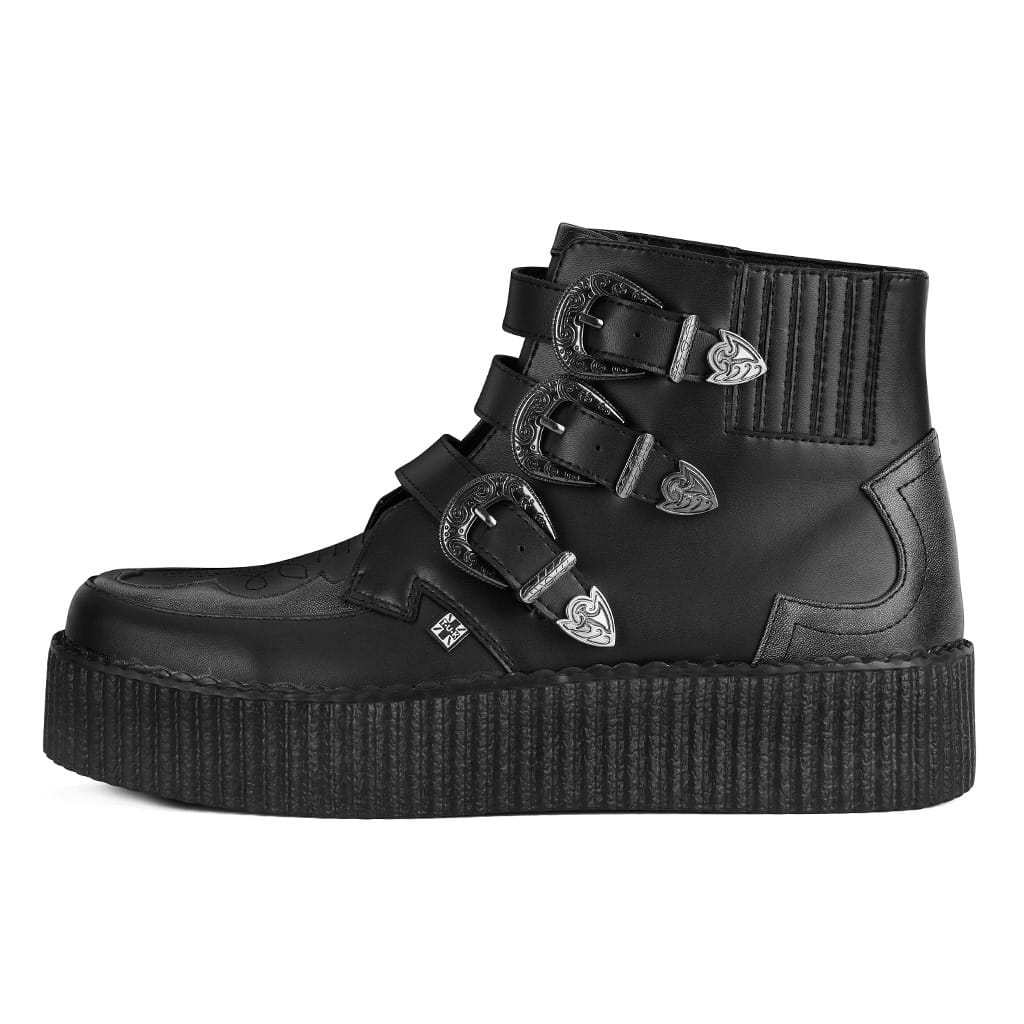 TUK Shoes Viva High Creeper 3-Buckle Western Boot Black/Silver
