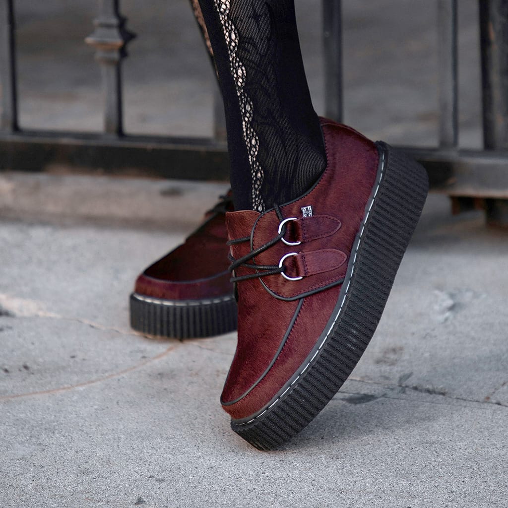 TUK Shoes Vintage Creeper Burgundy Cow Hair
