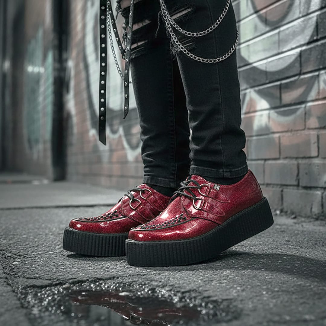 TUK Shoes Viva High Creeper Red Glitter