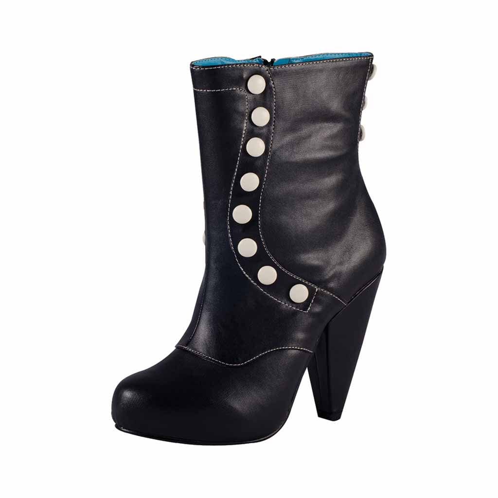 TUK Shoes Rocket Heel Ankle Boot Black / Cream Buttons