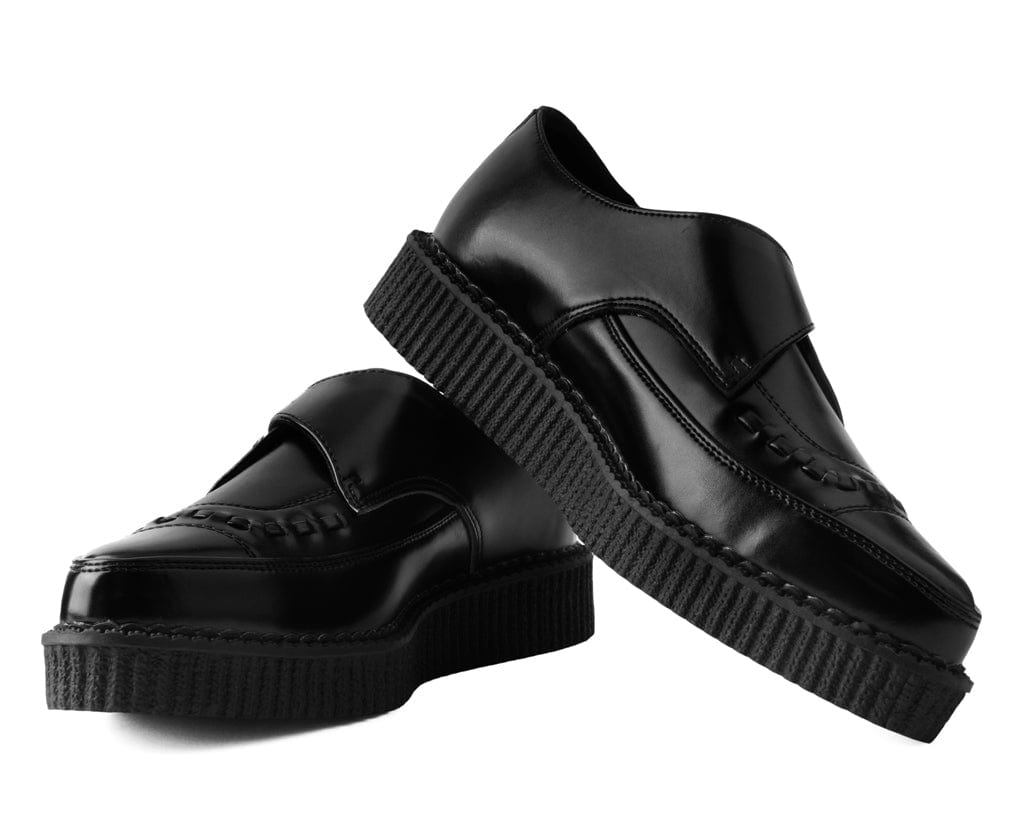 TUK Shoes Pointed Monk Buckle Creeper Black Leather