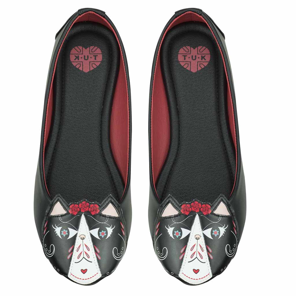 TUK Shoes Flats Black Day Of the Dead Kitty
