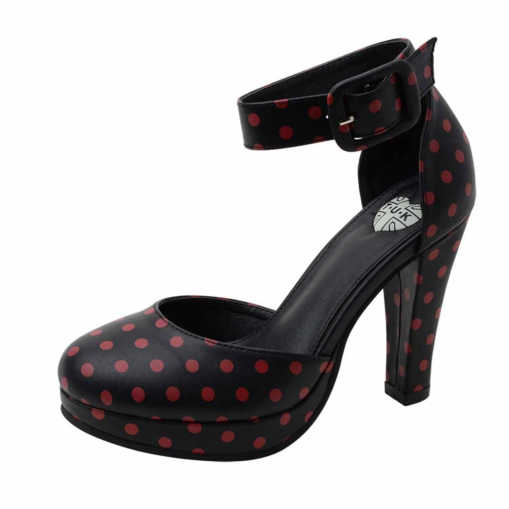TUK Shoes Starlet Heel Black / Red Polka Dot