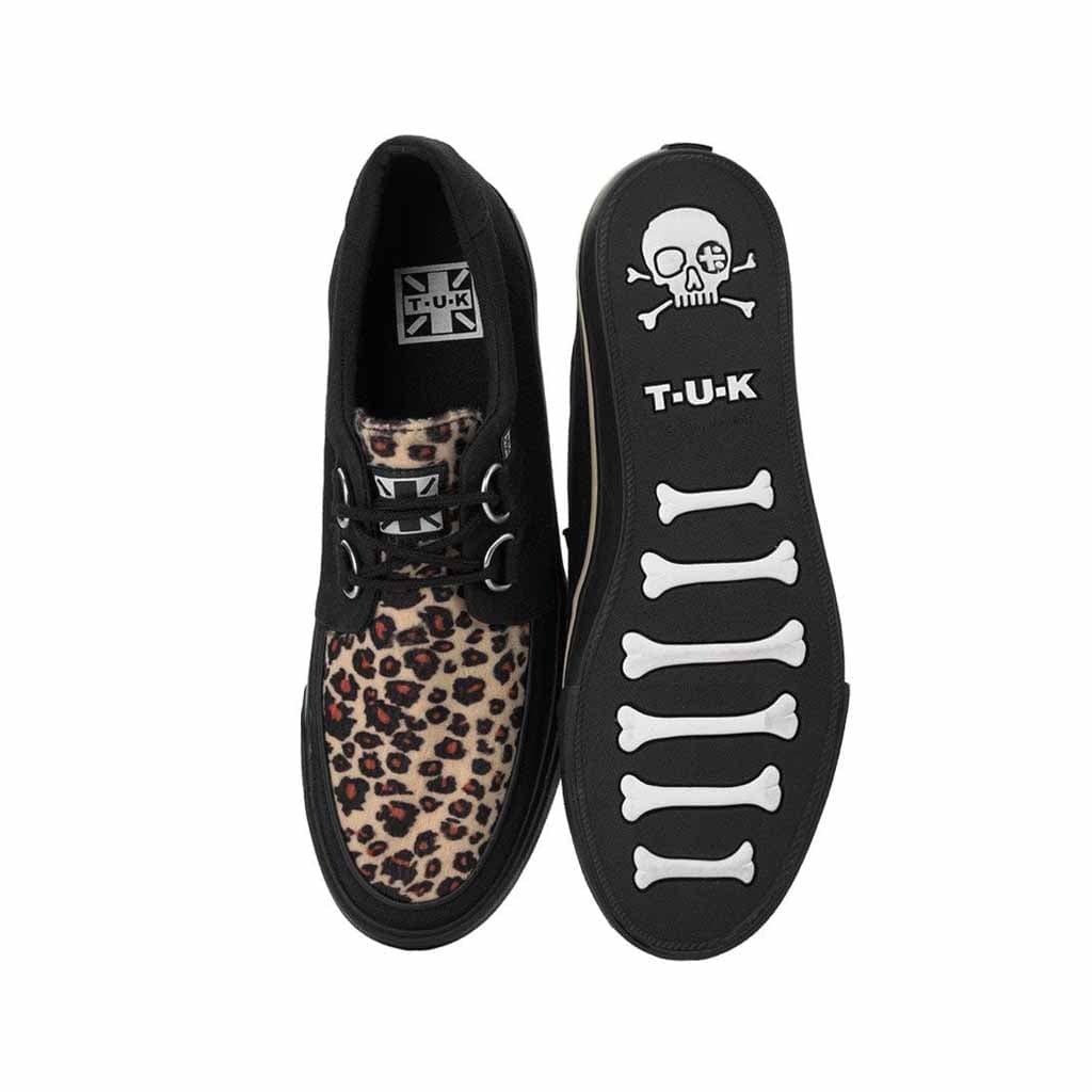 TUK Shoes Creeper Sneaker Black Canvas & Leopard Print