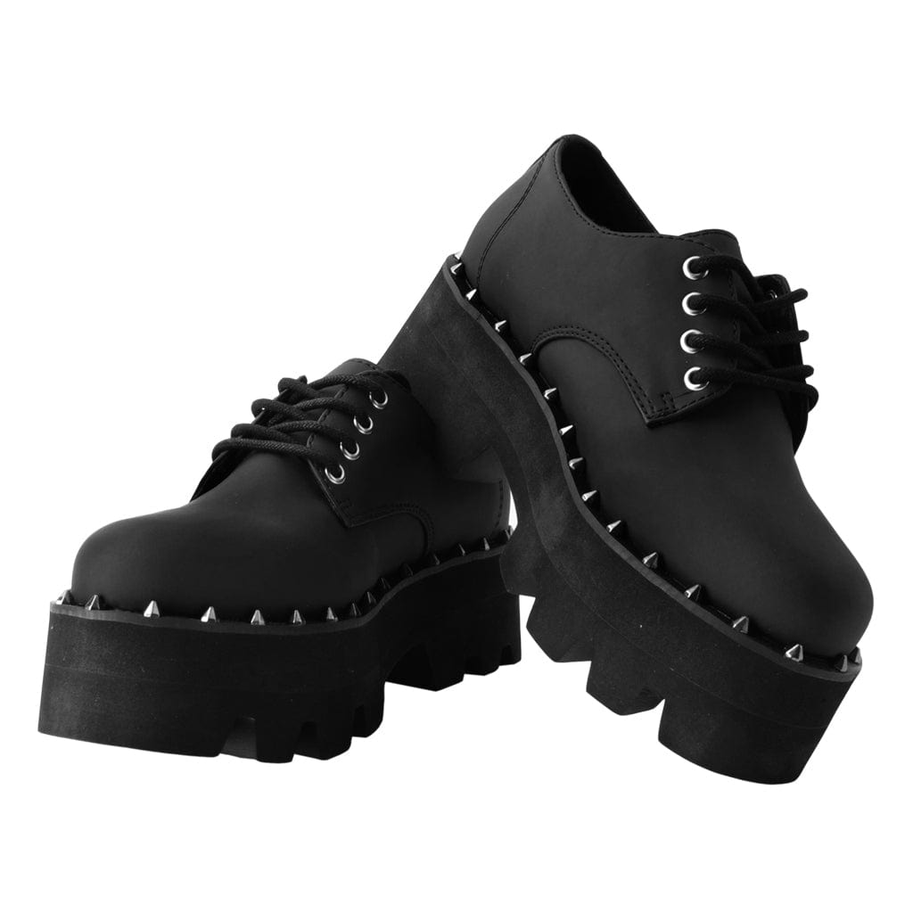 TUK Shoes Spiked Dino Lug Stacked Sole Black Vegan Leather