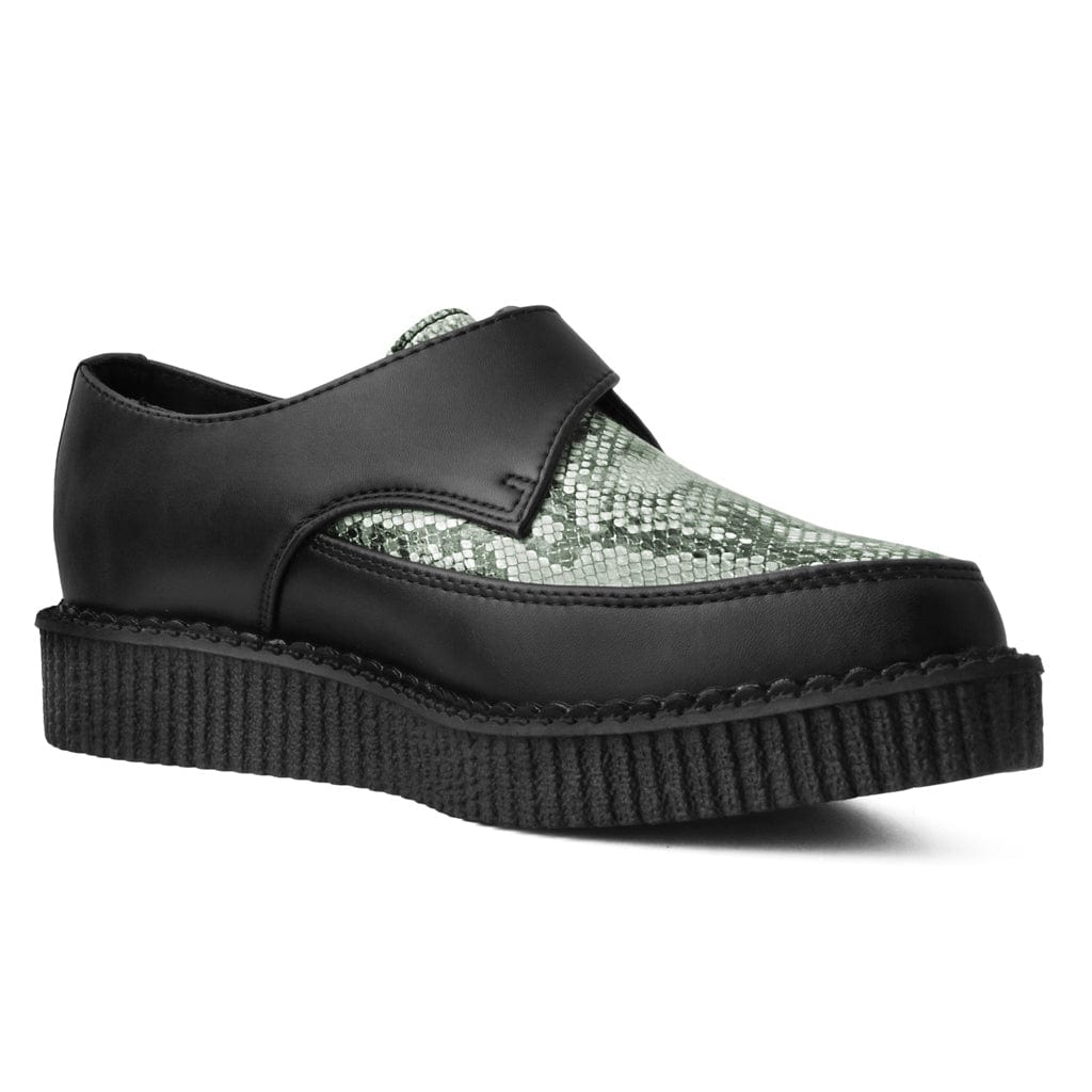 TUK Shoes Pointed Buckle Creepers Black / Grey Snake Skin TUKskin Vegan