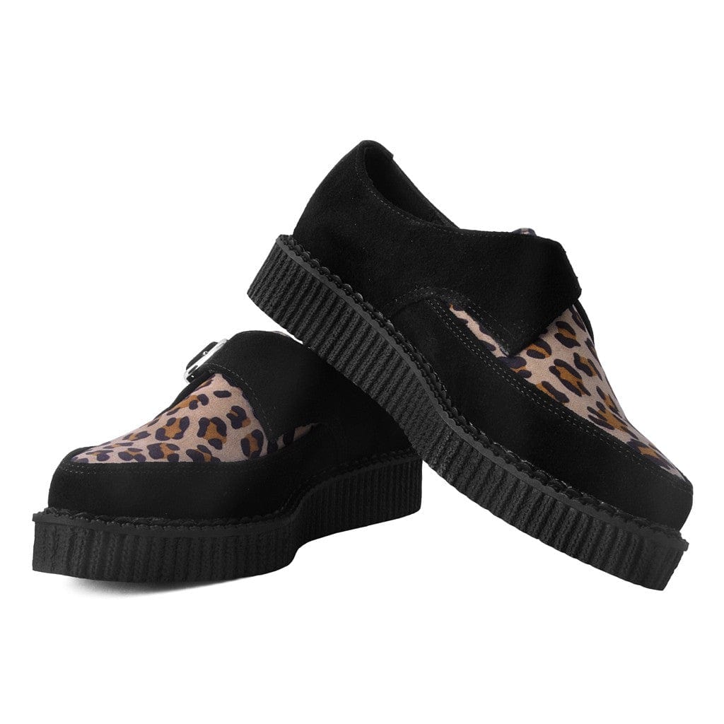 Black Suede Leopard Monk Buckle Pointed Creeper Shoes Shoes