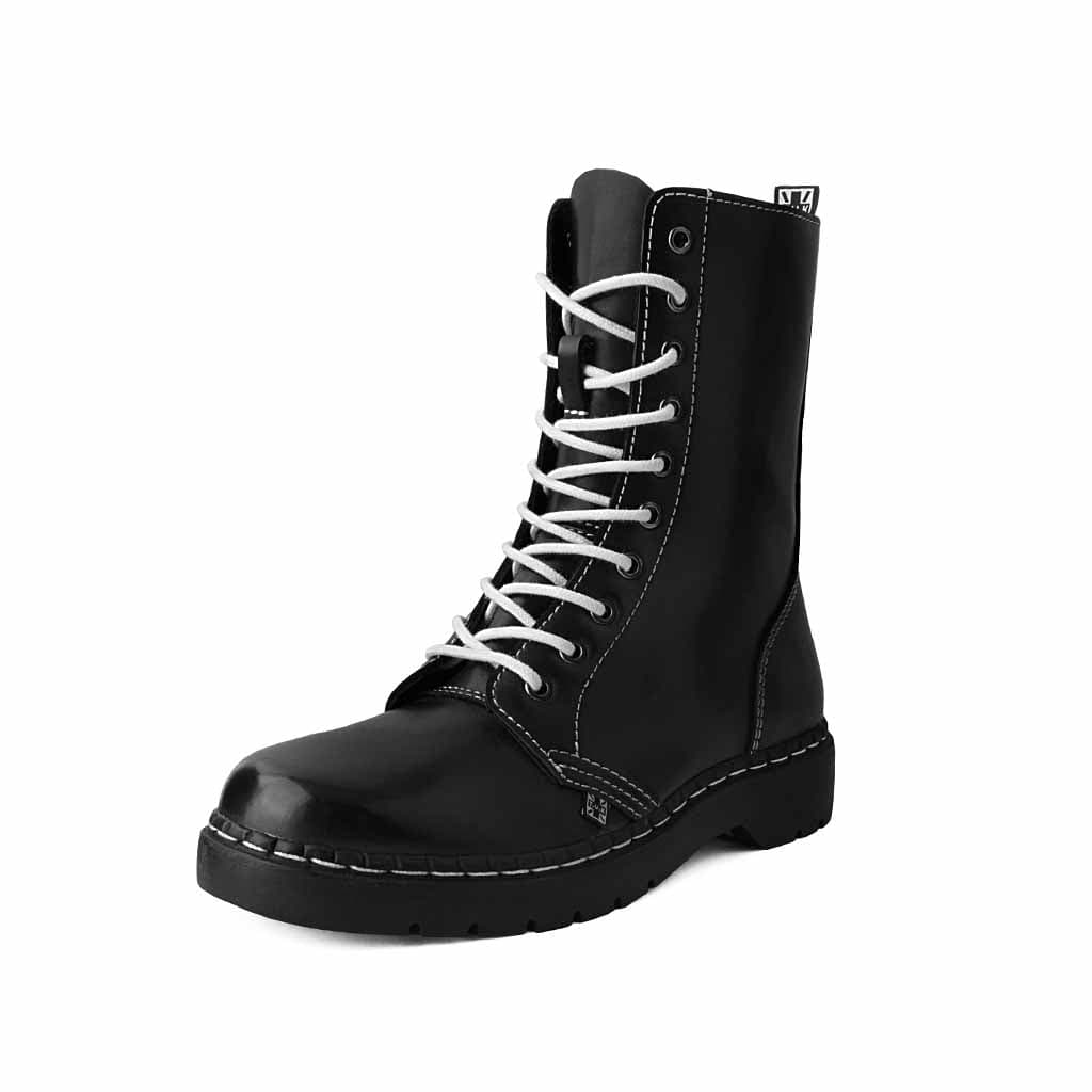 TUK Shoes 1991 Original 10-Eye Boot Black Vegan Leather & White Stitch
