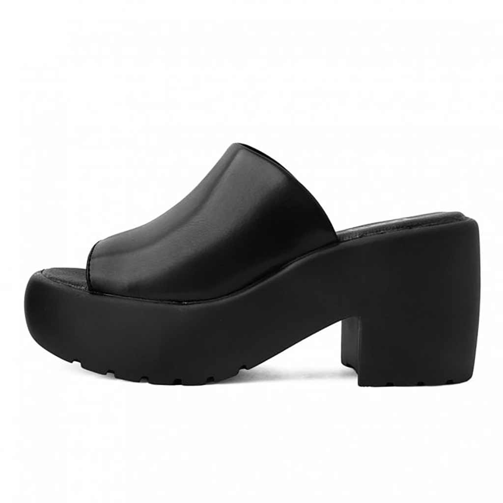 TUK Shoes Bubble Heel Mule Platform Sandal Black Vegan Leather