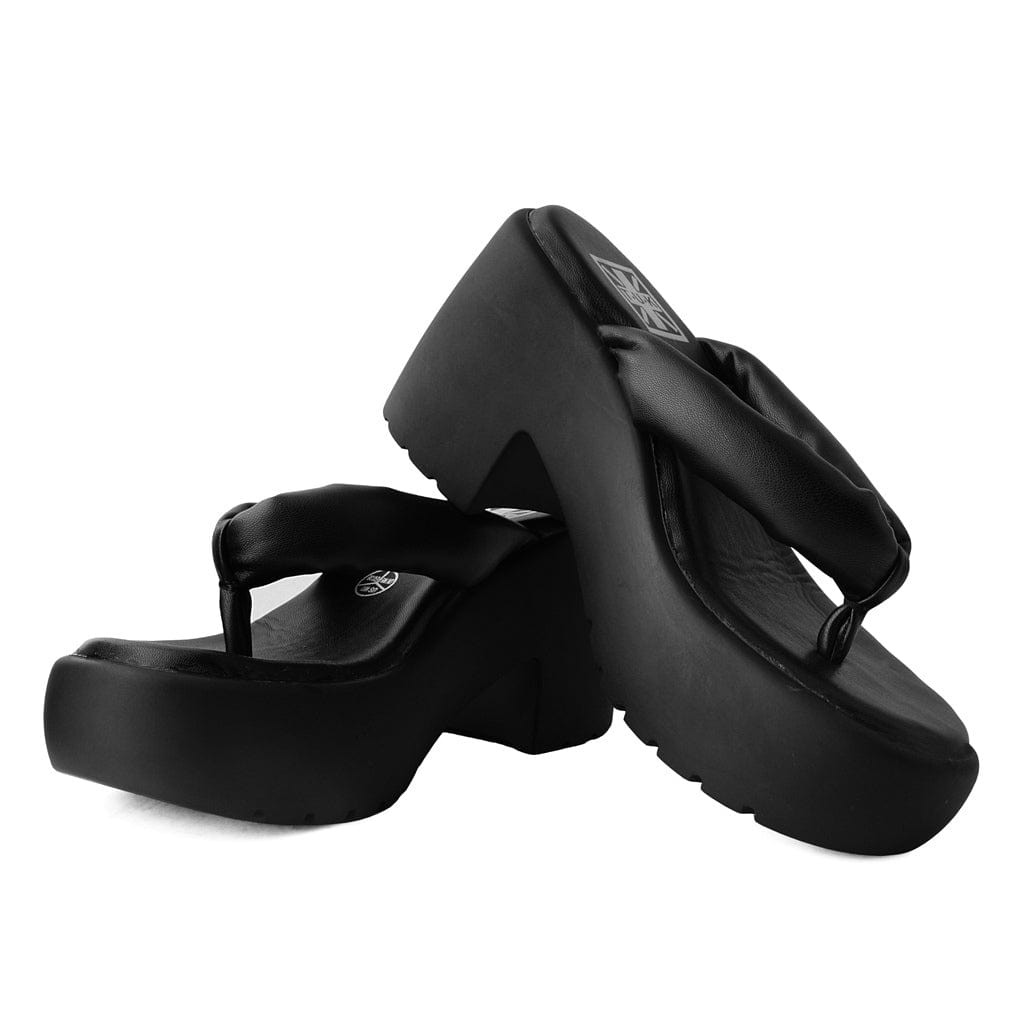 TUK Shoes Bubble Heel Platform Thongs Black Vegan Leather