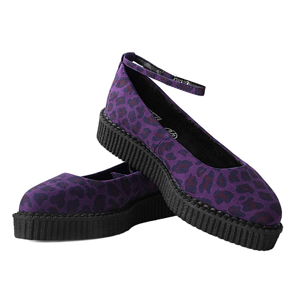 TUK Shoes Ballet Creeper Ankle Strap Purple Leopard Print