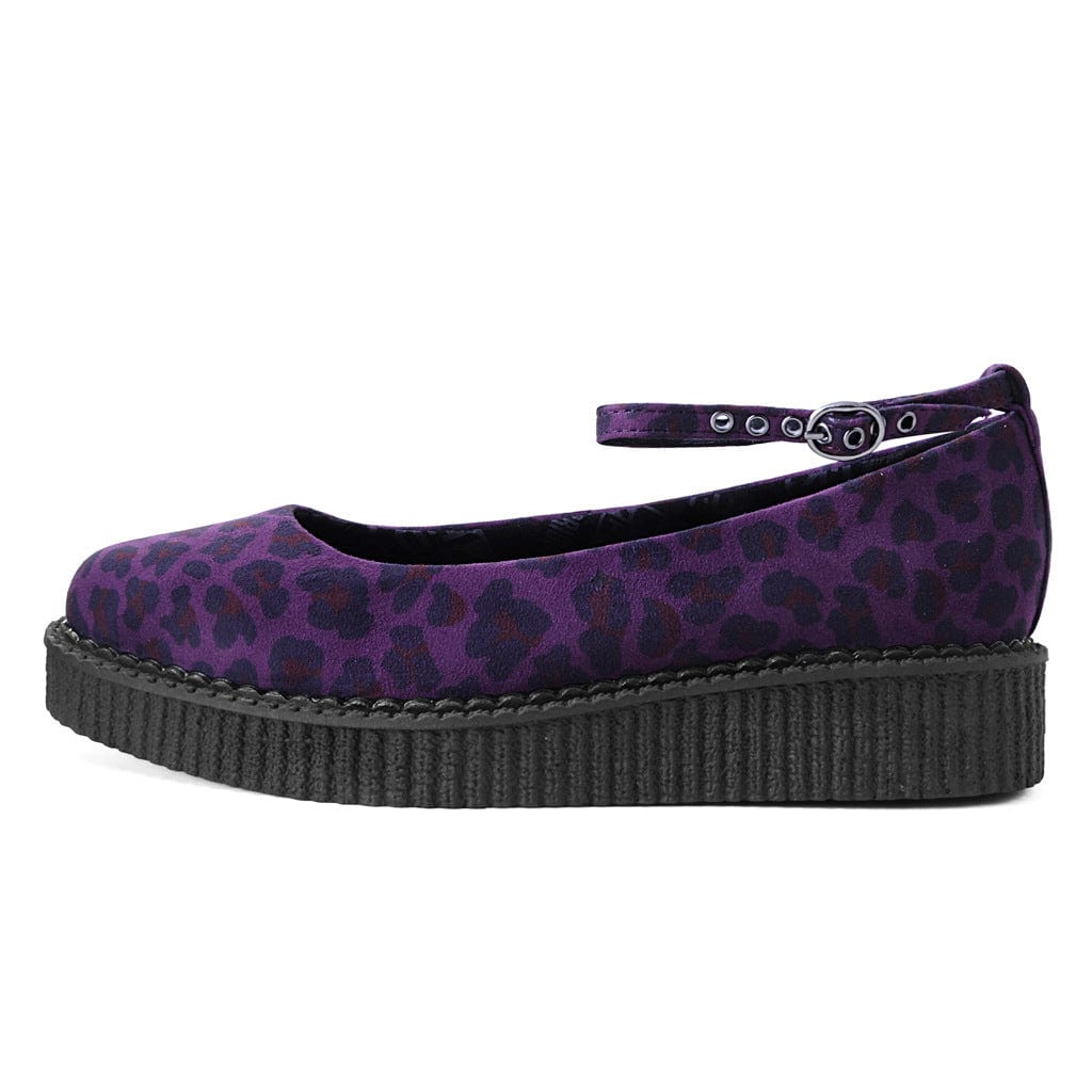 TUK Shoes Ballet Creeper Ankle Strap Purple Leopard Print