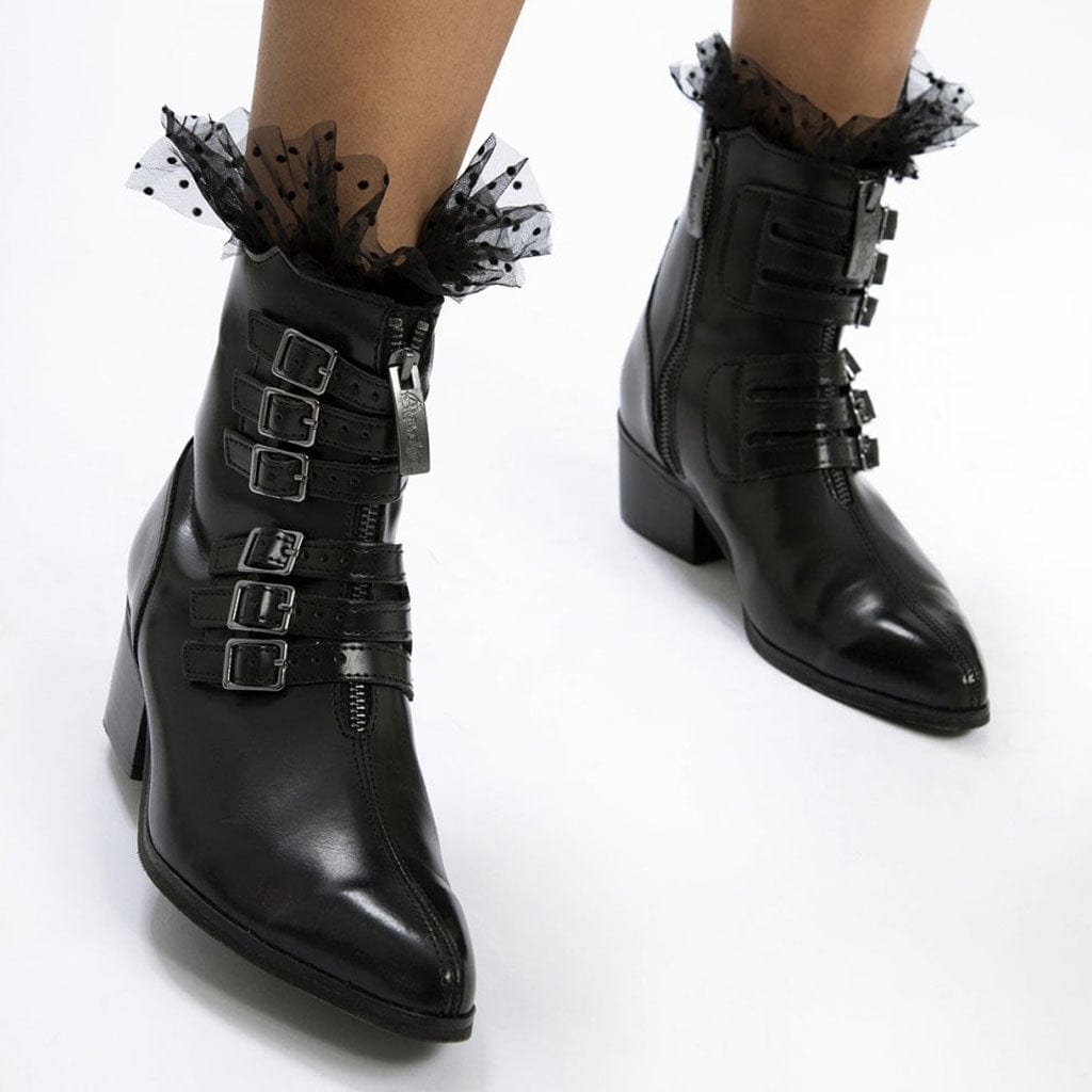 TUK Shoes Anarchic Pointed Cuban Heel Boot Black Vegan Leather
