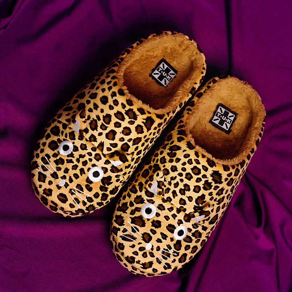 Leopard Print Kitty Vegan Fur Slipper Vegan Slippers Shoes