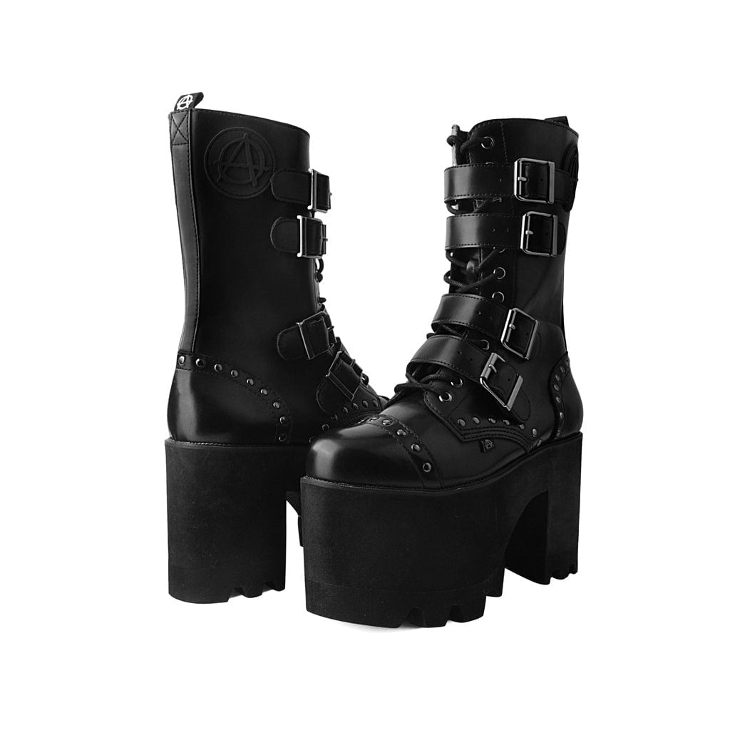 Black Anarchic 4-Buckle Moto Boot Vegans Boots Shoes